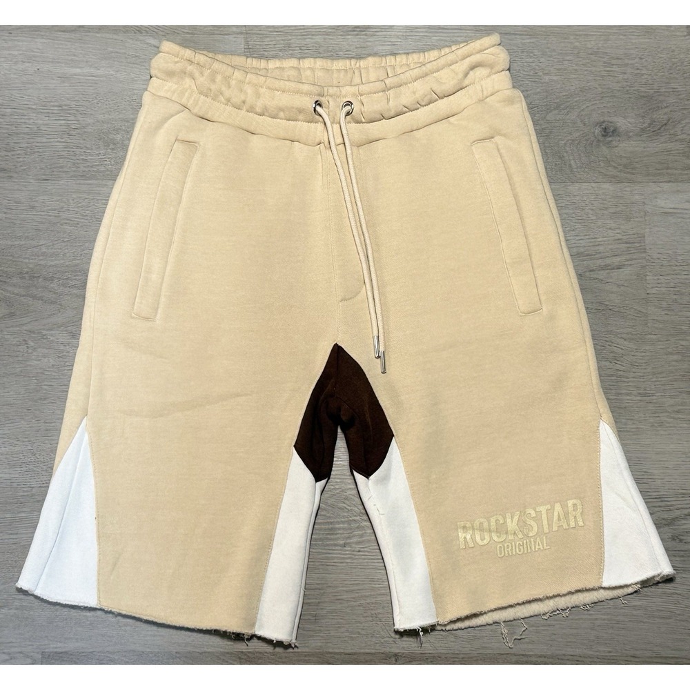 Rockstar Original Sweat Shorts Men Size S Beige Drawstring Mid Rise Casual NWT